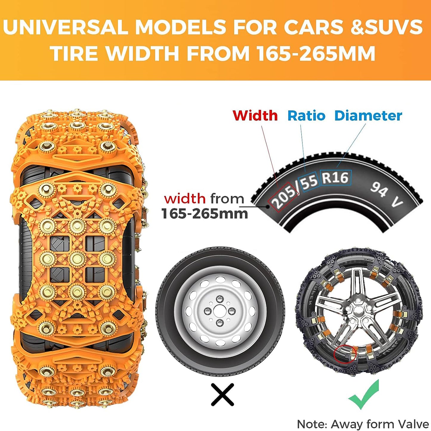 Snow Chains Assembly Car 165-275 mm Wide Tyres